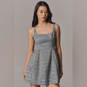 Anthropologie Sleeveless Square-Neck Tweed Fit & Flare Mini Dress